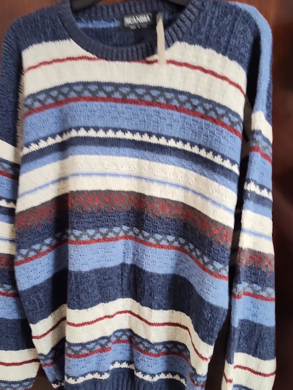 NWT Vintage Scandia Men's Blue Striped Crewneck Sweater Made In USA Large